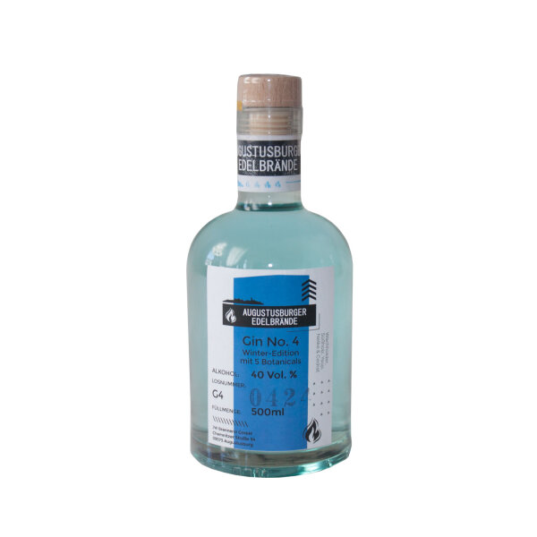 Augustusburger Edelbrände - Dry Gin No. 4 (Winter Edition) mit 5 Botanicals, 40% Vol. 500ml