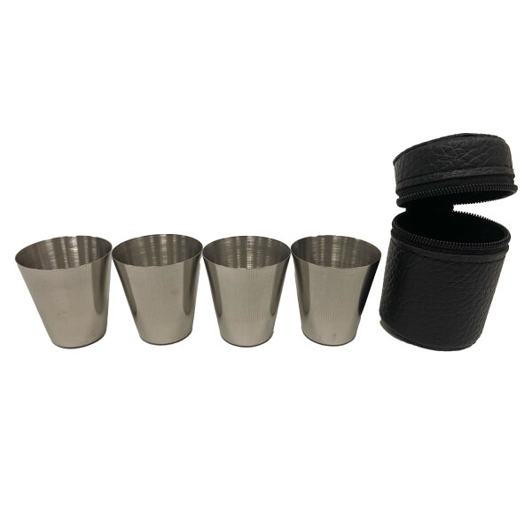 Augustusburger Edelbrände - 4er-Set stapelbare Edelstahl-Becher mit Tasche, 30ml