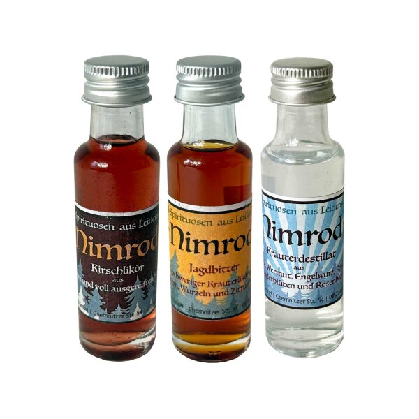 NIMROD - Probierset: Kräuter-Destillat, Jagdbitter & Kirschlikör, 3x 20ml-Set